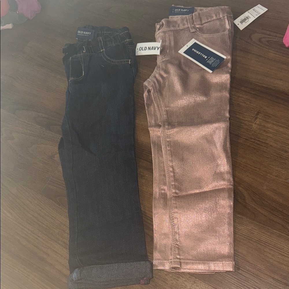 Old Navy Dark Blue Jeans and Shiny Pink Pants